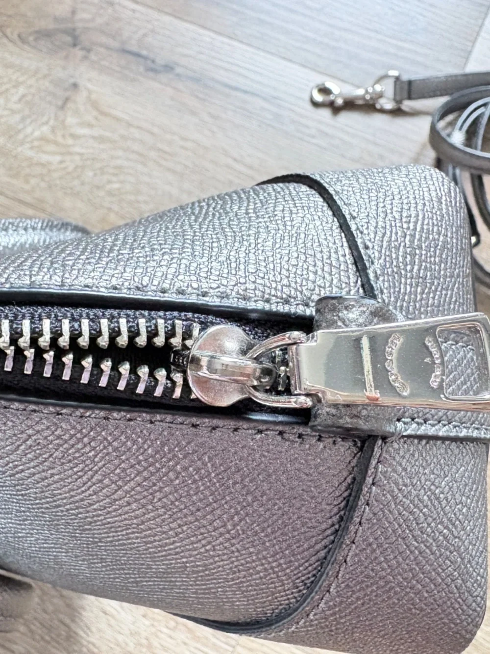LIKE BRAND NEW Coach Metallic Silver Mini Sierra Satchel F22315